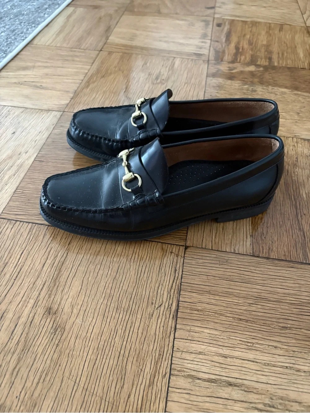 G.H. Bass & Co. Black Leather Loafers with Gold Horsebit